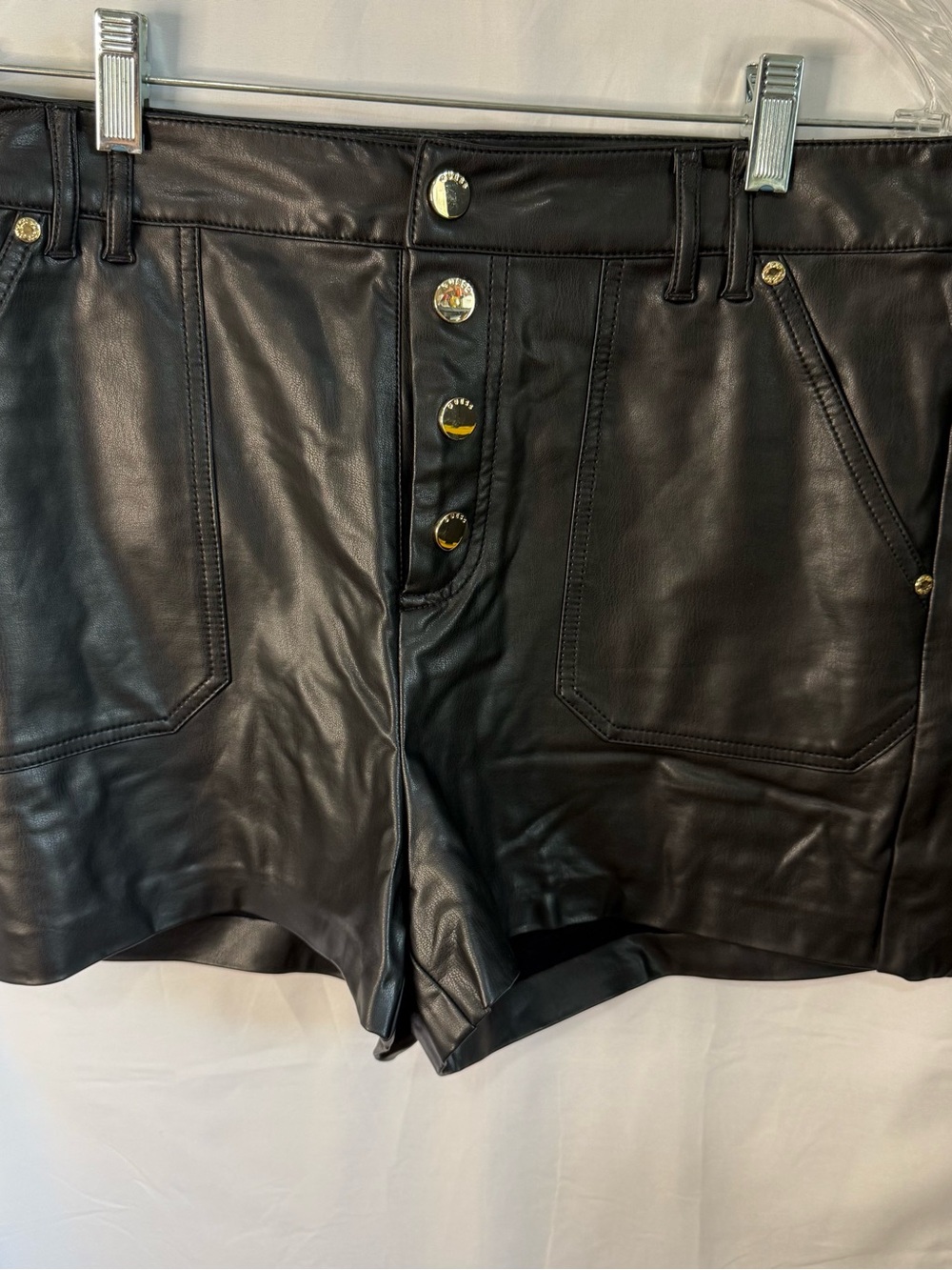 Guess Black Faux Leather High-Waist Button-Front Shorts